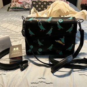 Min & Mon Anastasio Mini Crossbody Handbag Black Leather - Pigeonista Embroidery